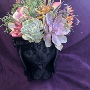 Black Skull Faux Floral Accent with Green Highlights